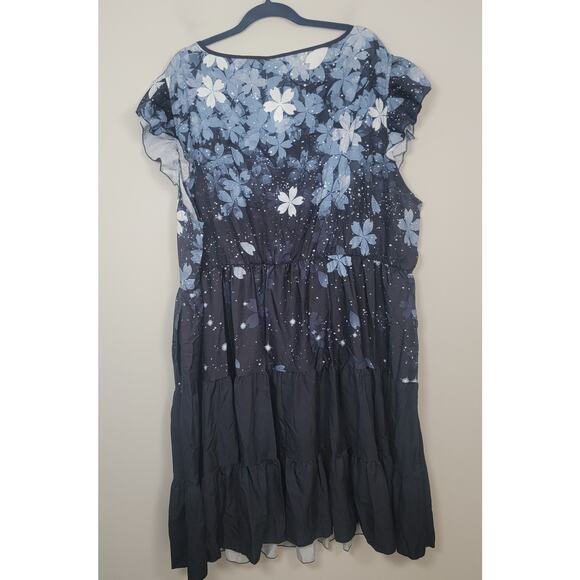 NWT Bloomchic Midi Dress Womens 20 Floral Ruffle Sleeve Fit Flare Blue - Picture 2 of 11